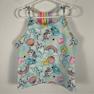❤️ Children's Place 10/12 Uni-mermaid Swim Top With Rainbow Back Straps